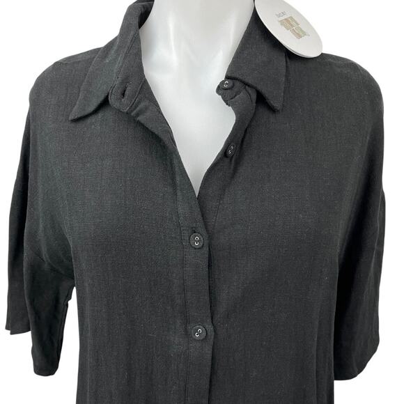 NEW Princess Polly Black Guava Linen 3/4 Sleeve Button Down Shirt Top Size 2 - Picture 3 of 5